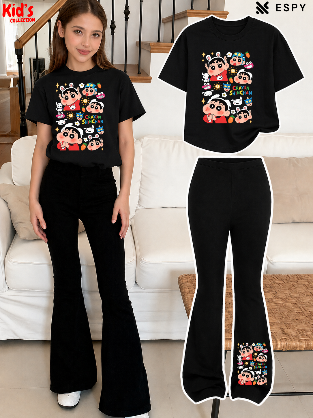 Trendy Girls Printed Co-Ord Set with Flared Pants