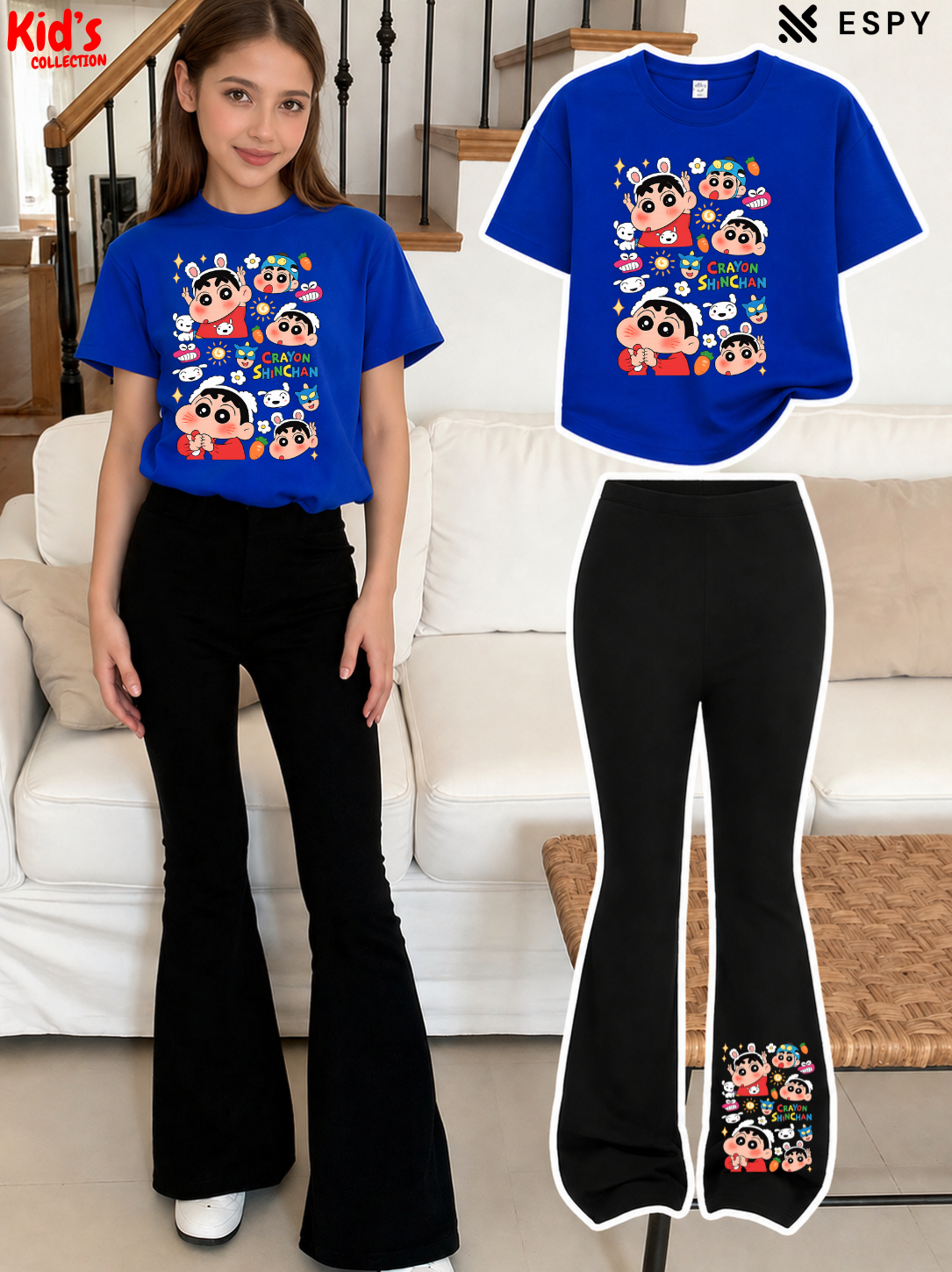 Trendy Girls Printed Co-Ord Set with Flared Pants