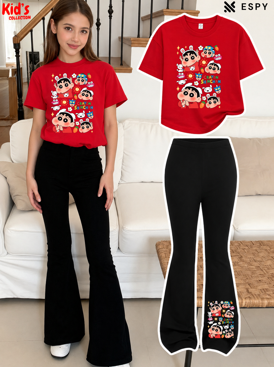 Trendy Girls Printed Co-Ord Set with Flared Pants