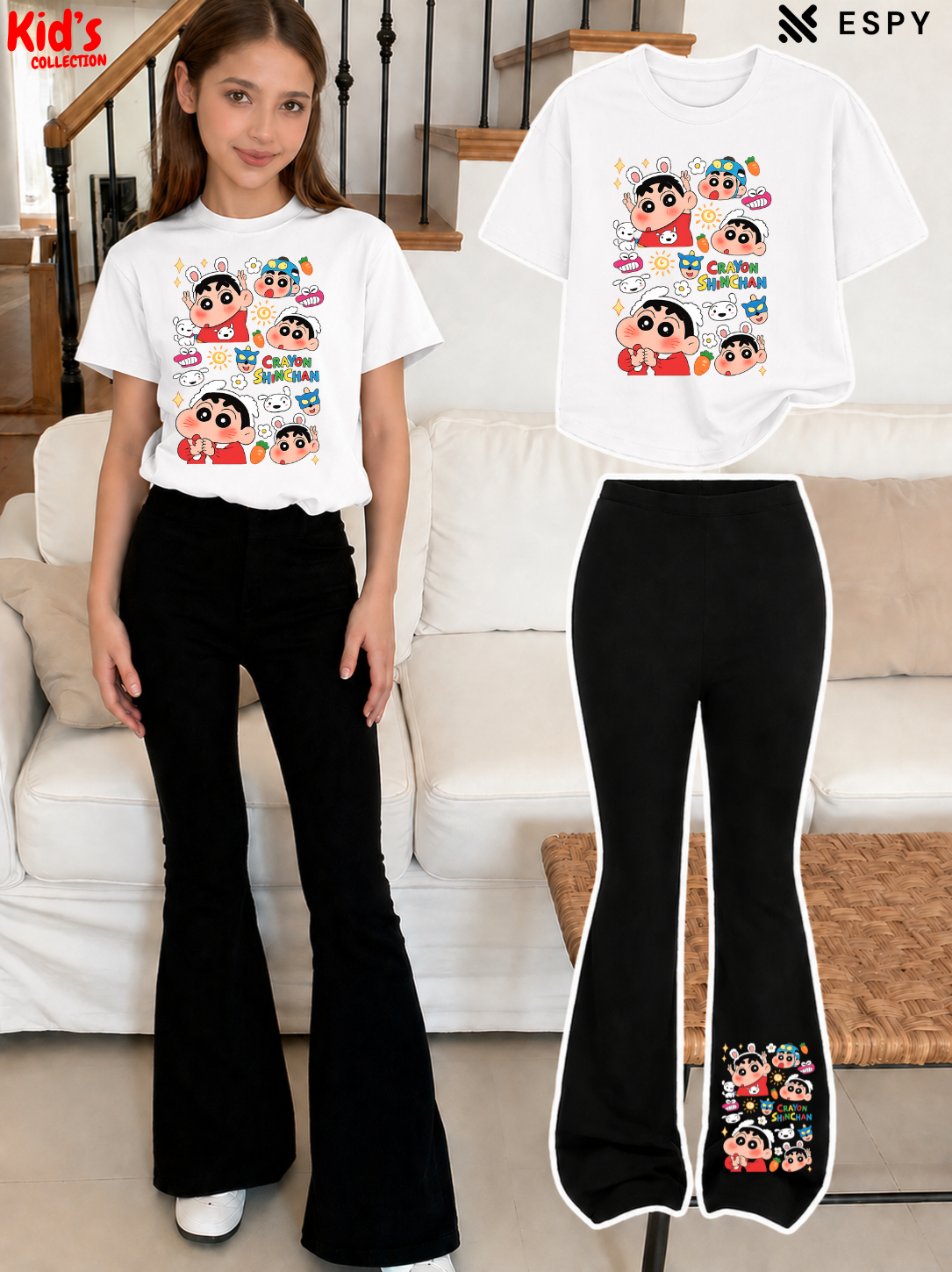 Trendy Girls Printed Co-Ord Set with Flared Pants