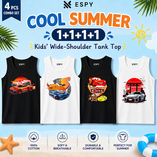 Boys & Girls Sleeveless Tank Tops – 4 PCS Cotton Combo Set