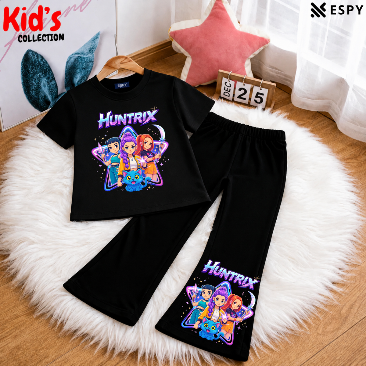 Trendy Kids 2-Piece Outfit Set – Top & Black Flared Pants