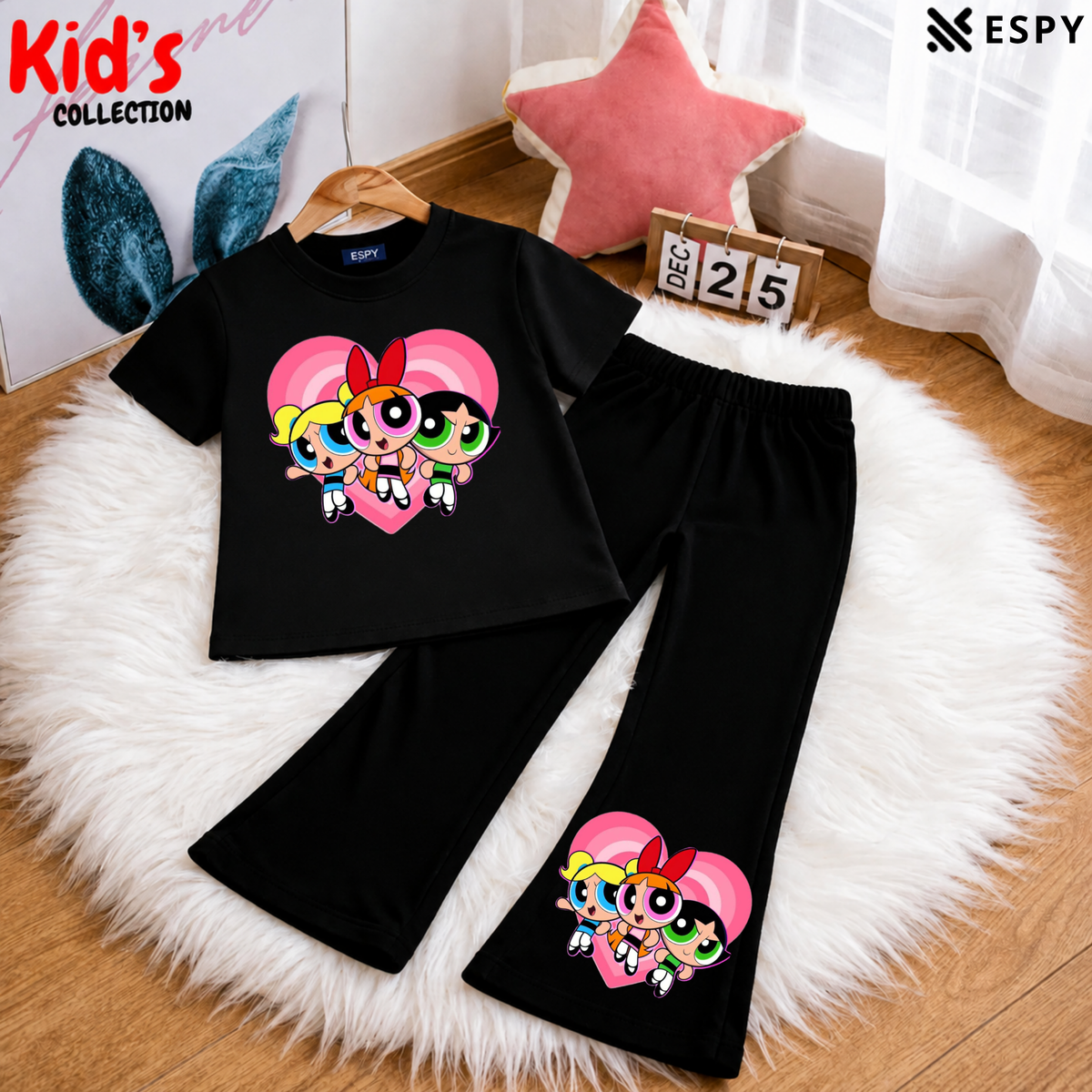 Trendy Kids 2-Piece Outfit Set – Top & Black Flared Pants