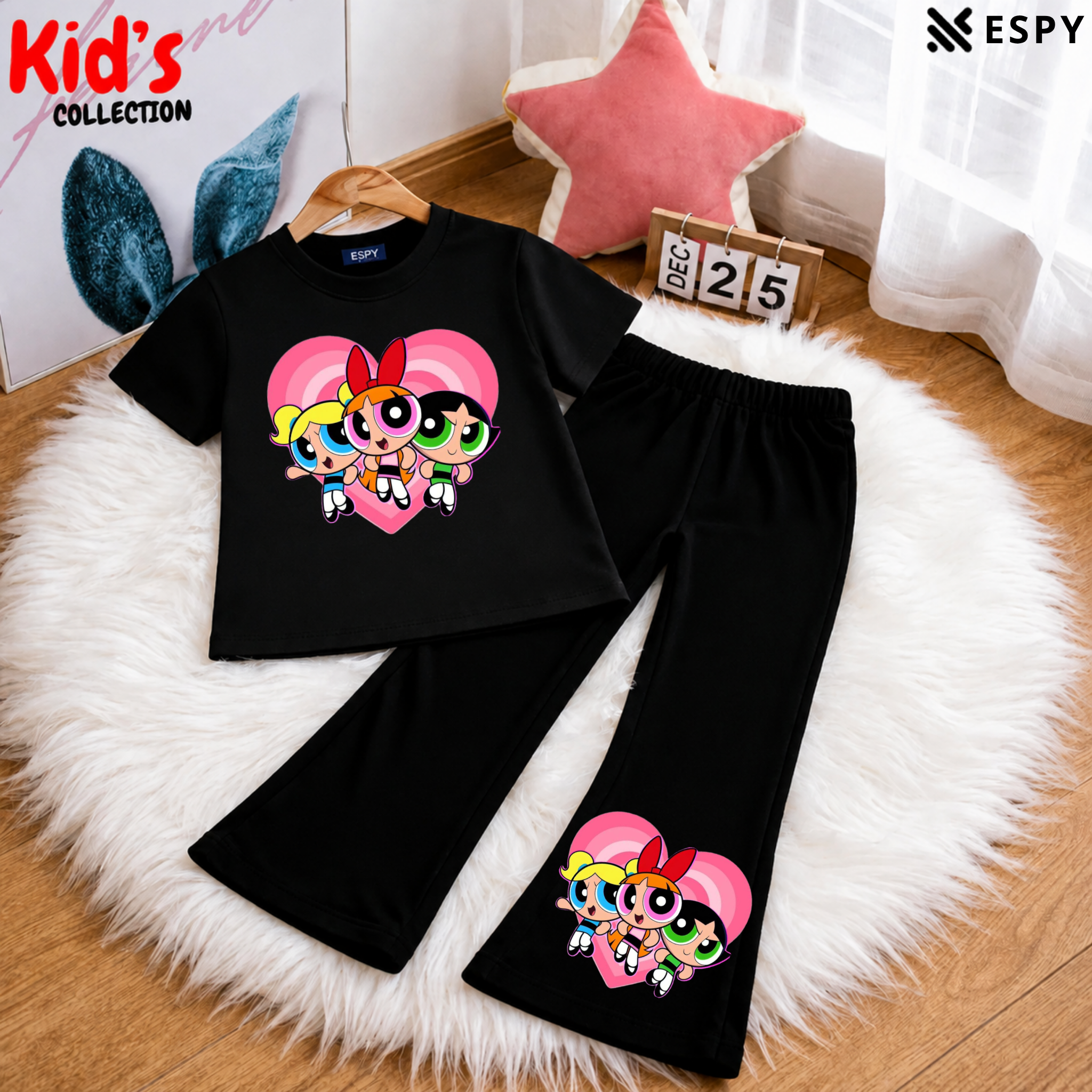 Trendy Kids 2-Piece Outfit Set – Top & Black Flared Pants