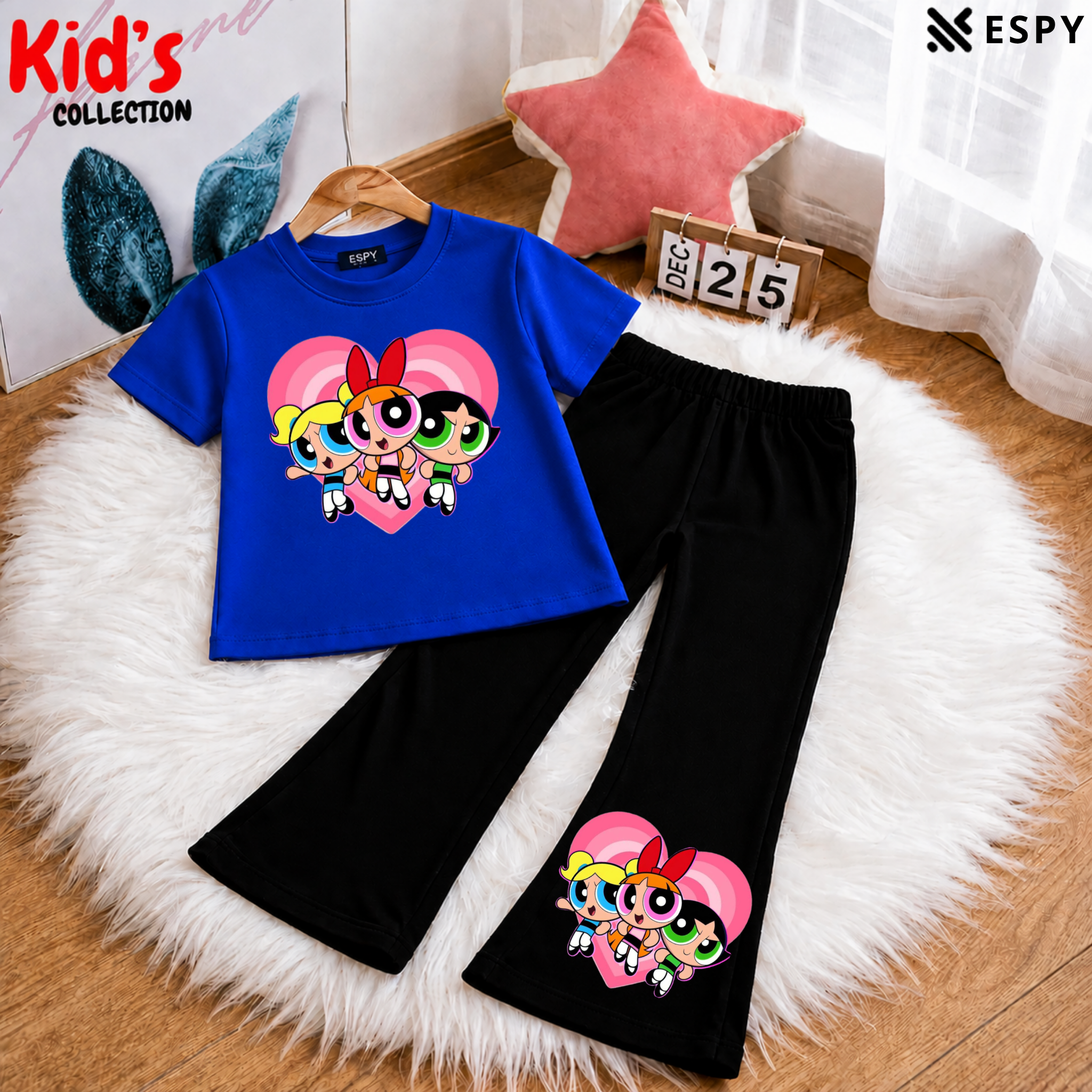 Trendy Kids 2-Piece Outfit Set – Top & Black Flared Pants