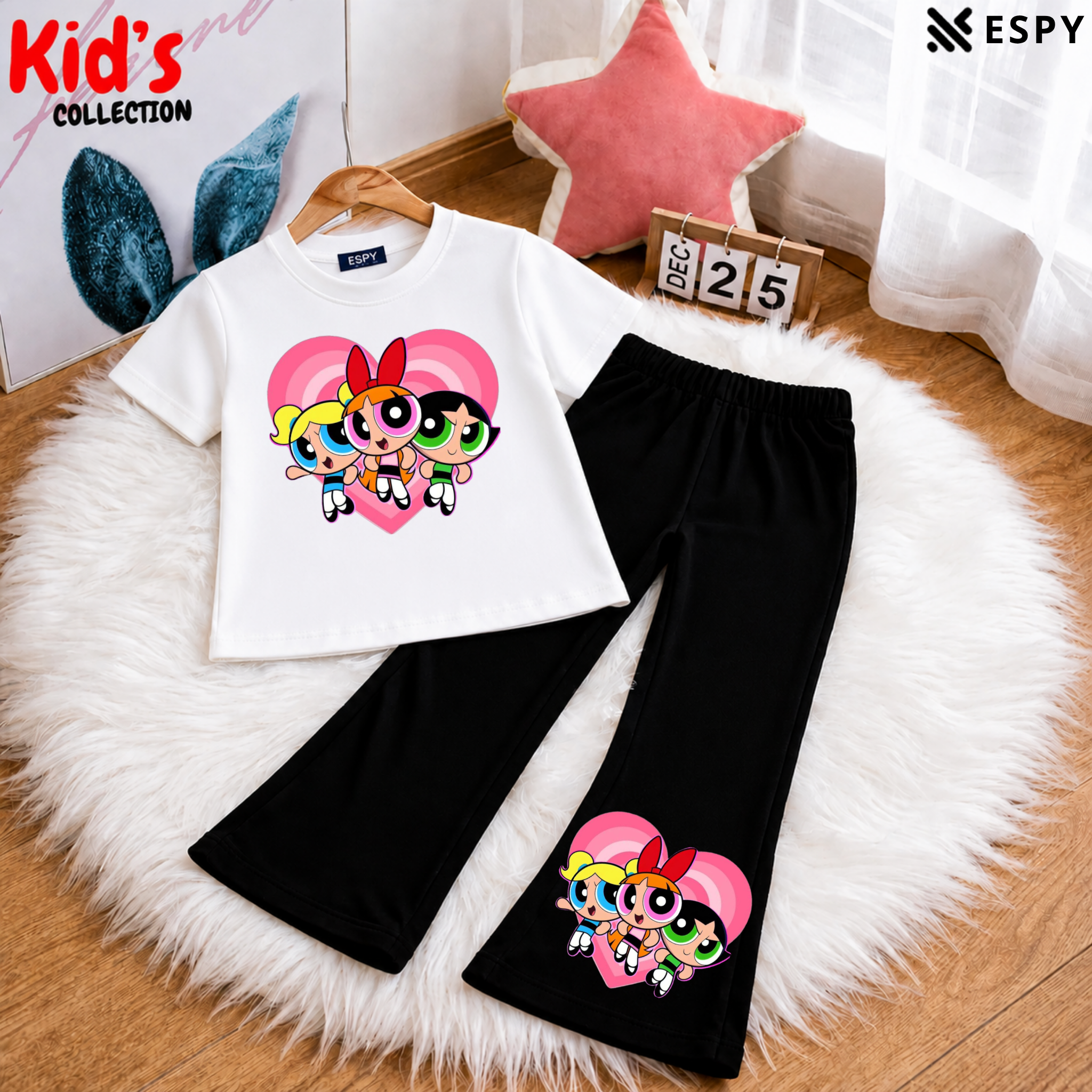 Trendy Kids 2-Piece Outfit Set – Top & Black Flared Pants