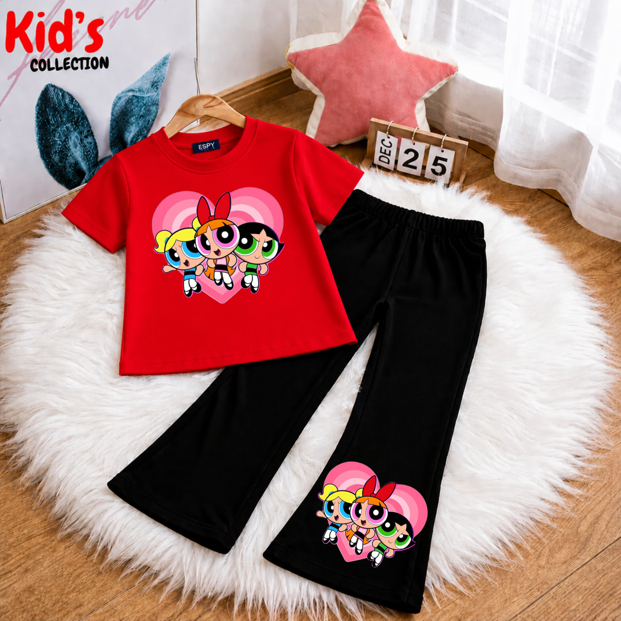 Trendy Kids 2-Piece Outfit Set – Top & Black Flared Pants