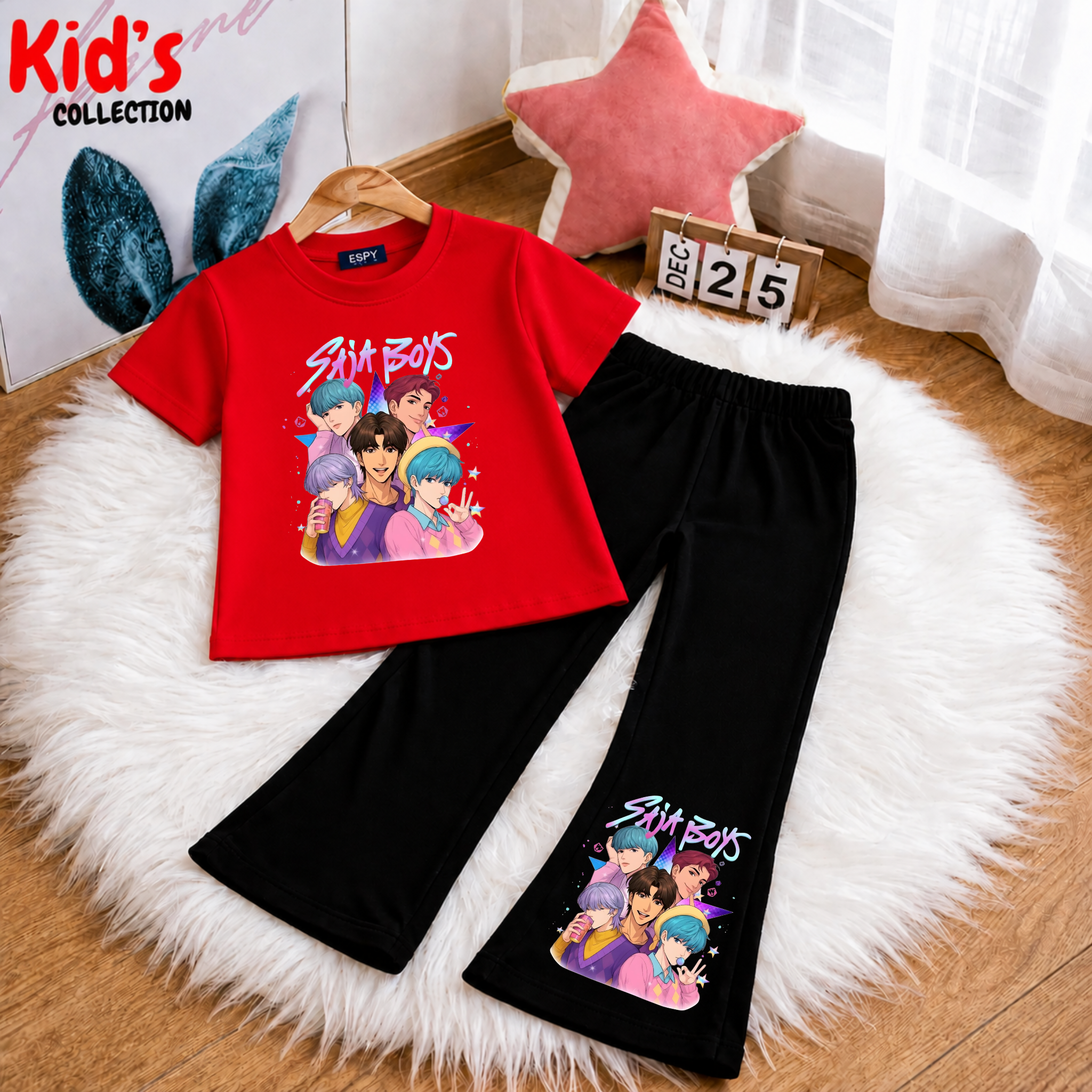 Trendy Kids 2-Piece Outfit Set – Top & Black Flared Pants