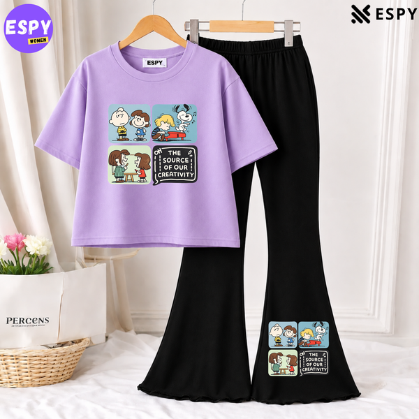 Trendy Women’s Co-Ord Set – Loose Fit Tee & Bootcut Pants