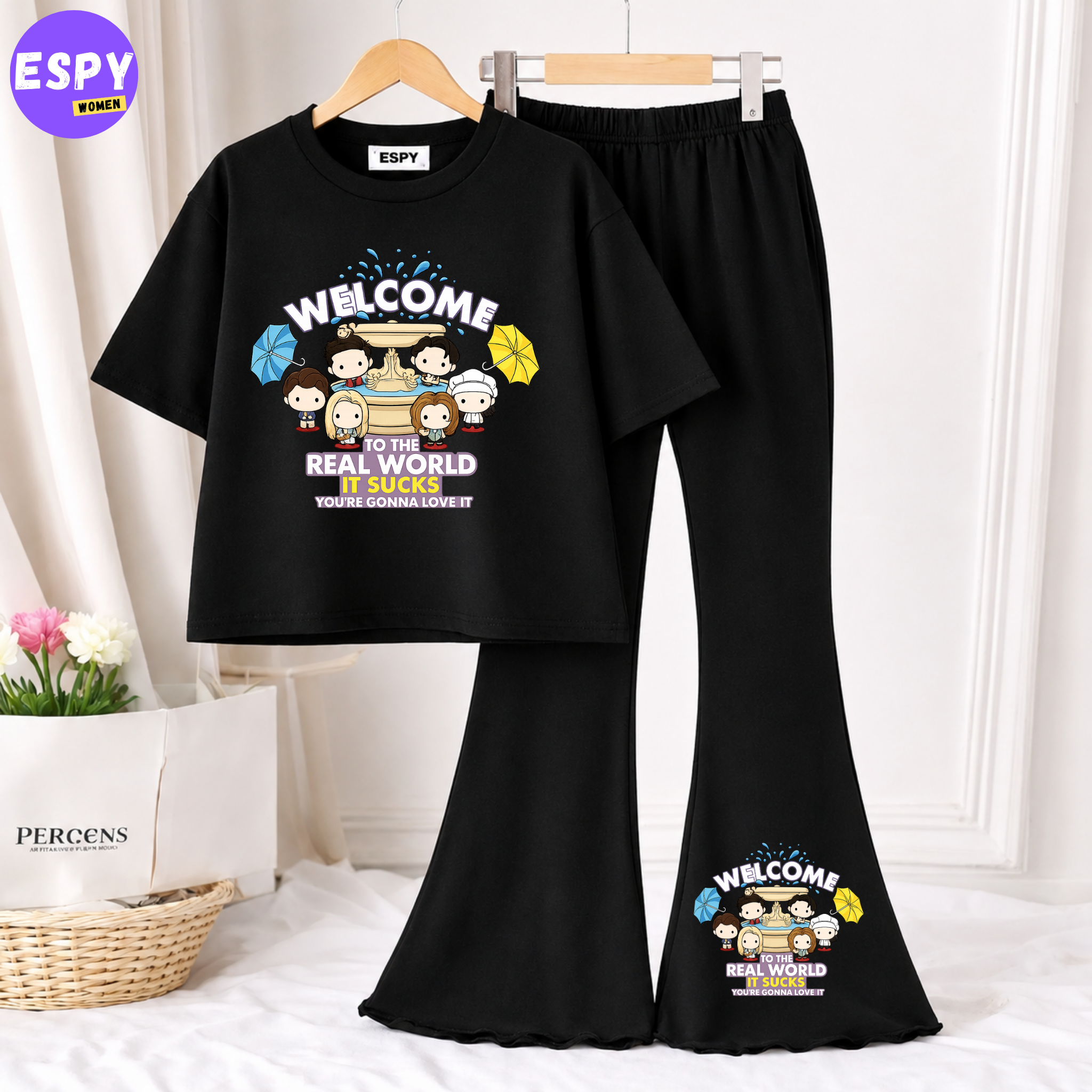 Trendy Women’s Co-Ord Set – Loose Fit Tee & Bootcut Pants