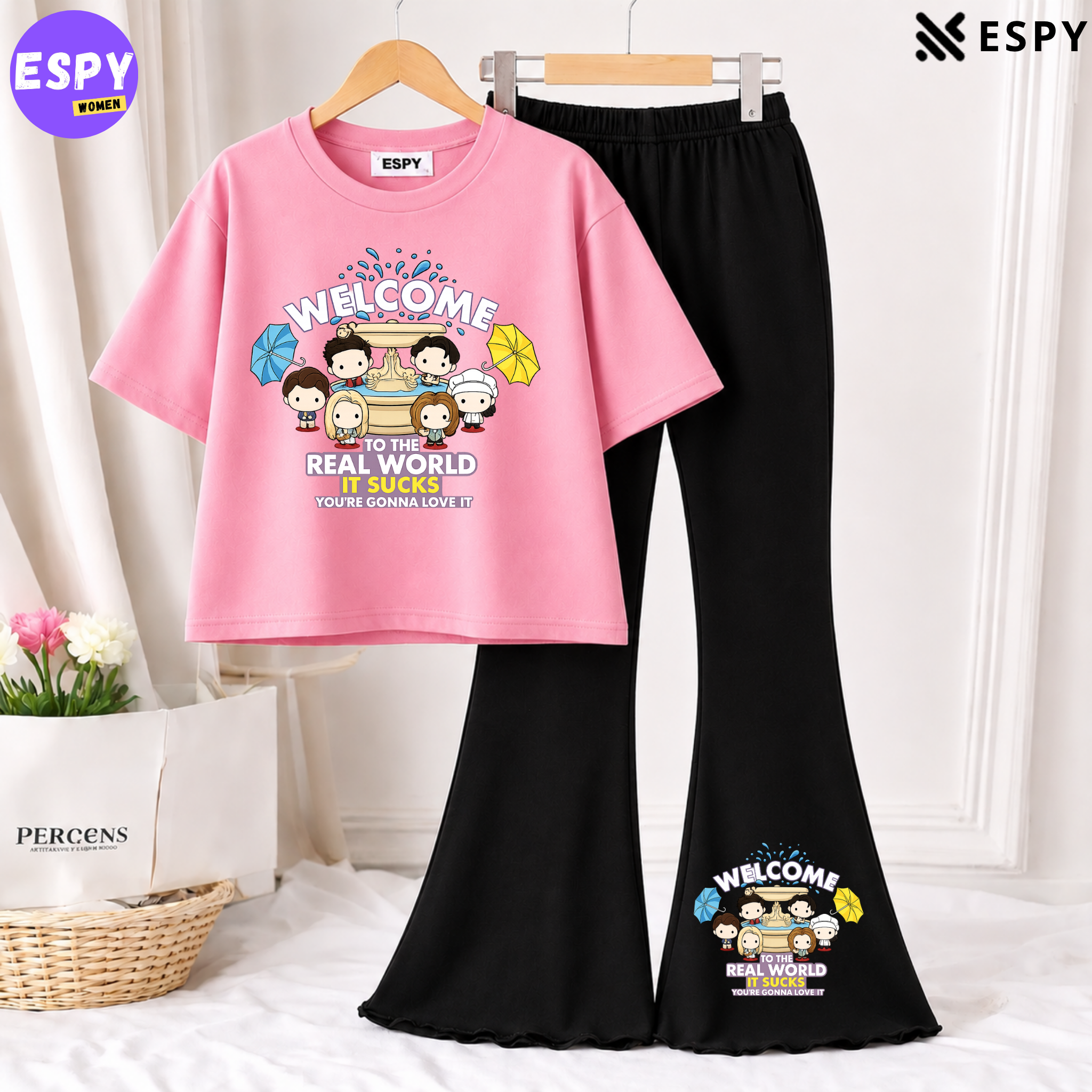 Trendy Women’s Co-Ord Set – Loose Fit Tee & Bootcut Pants