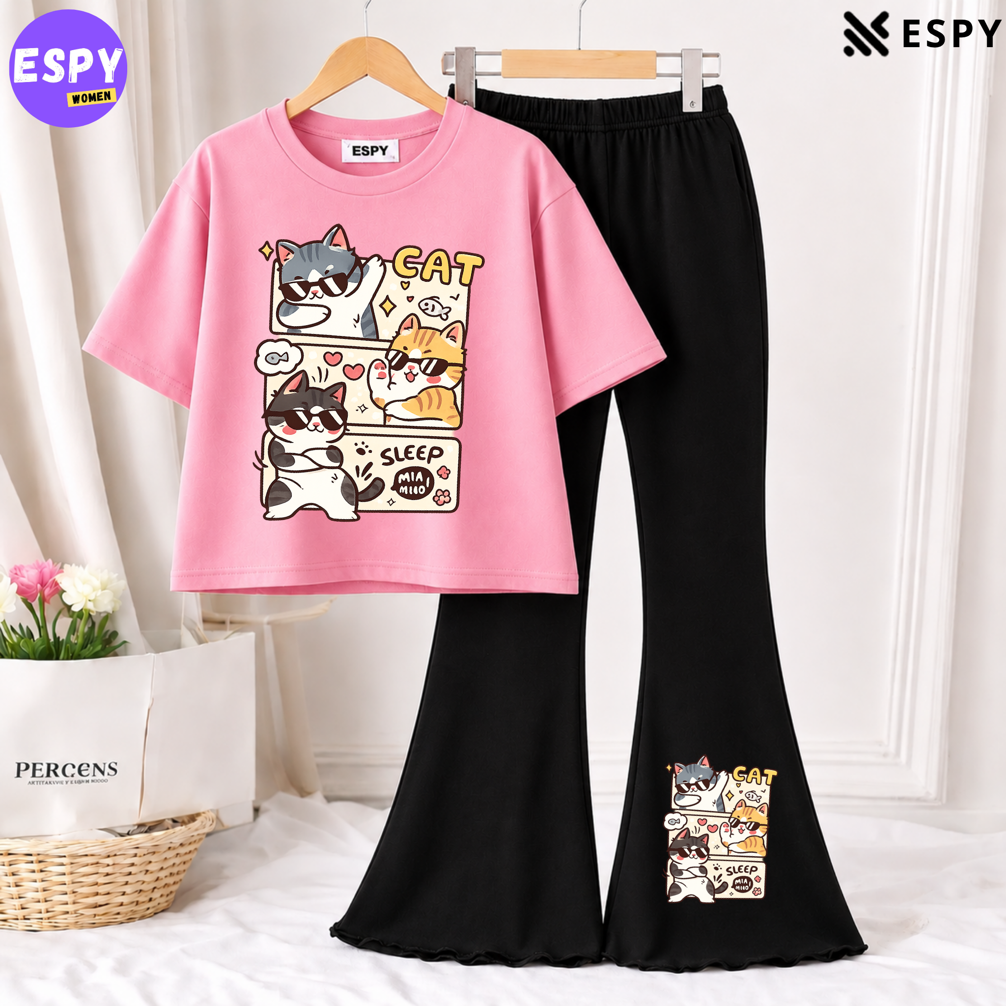 Trendy Women’s Co-Ord Set – Loose Fit Tee & Bootcut Pants