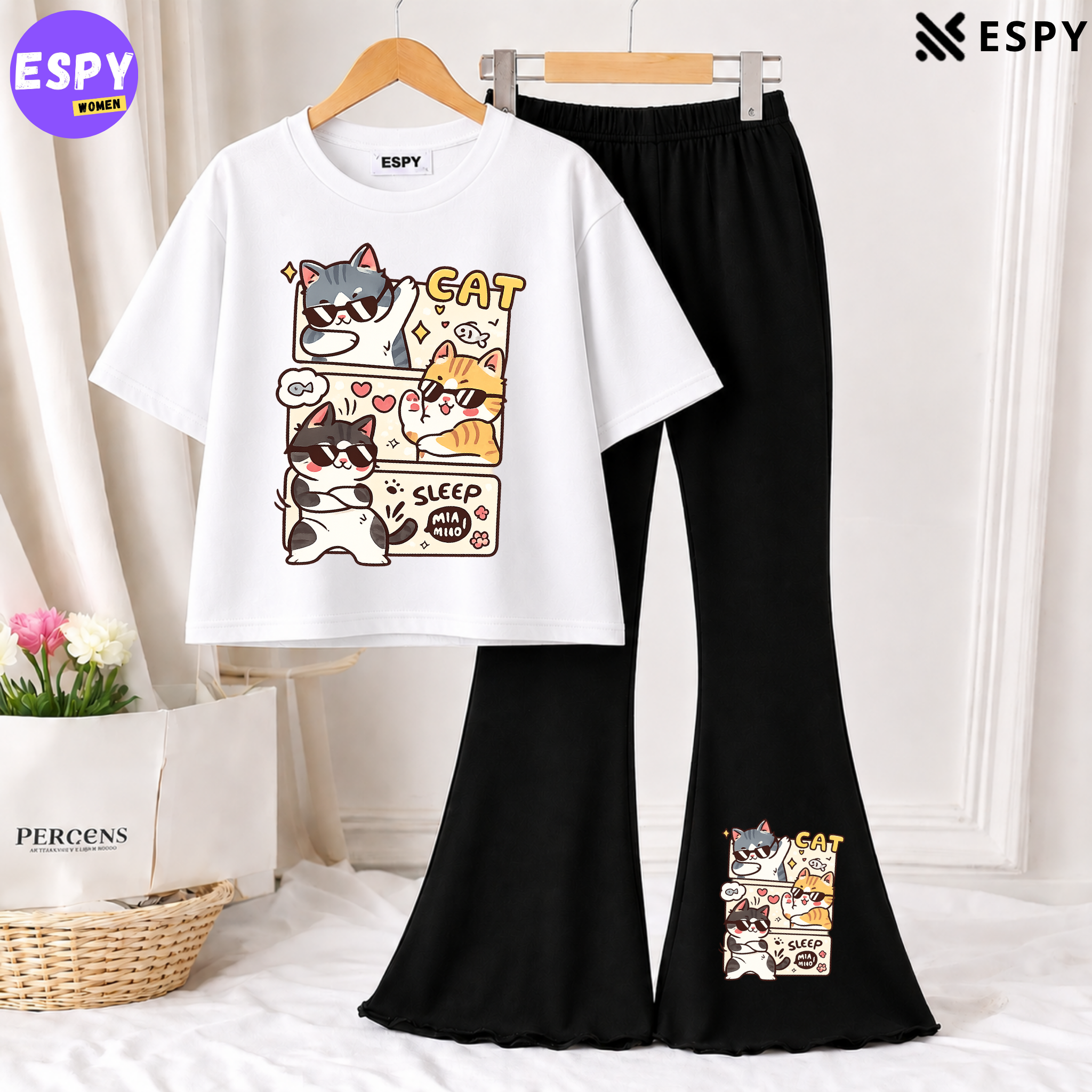 Trendy Women’s Co-Ord Set – Loose Fit Tee & Bootcut Pants
