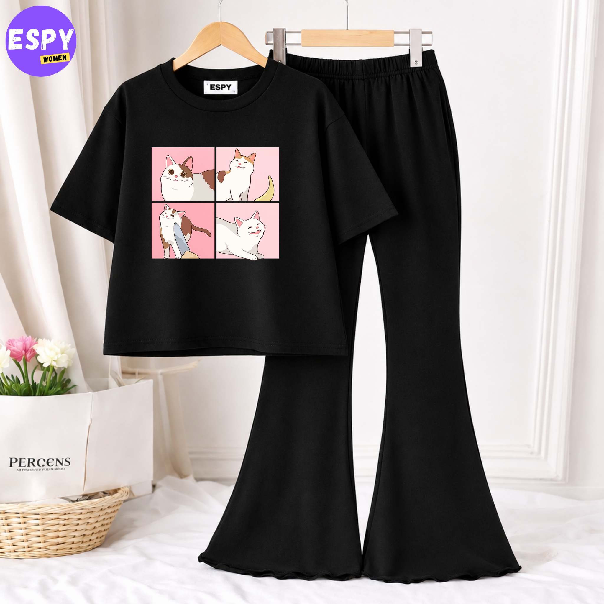 Trendy Women’s Co-Ord Set – Loose Fit Tee & Bootcut Pants
