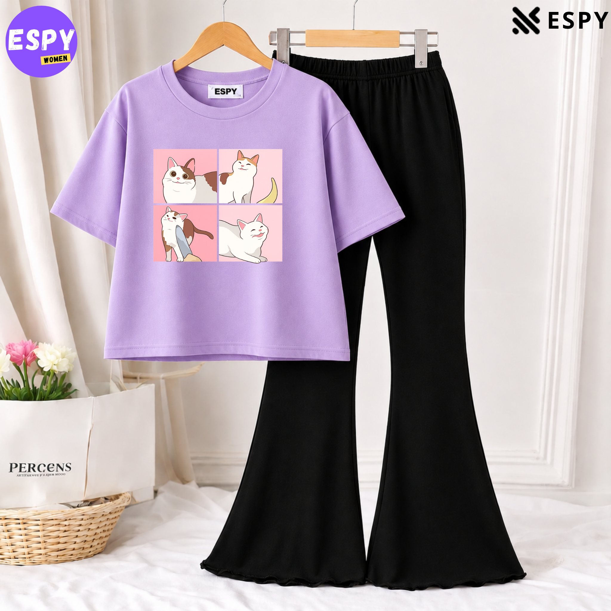Trendy Women’s Co-Ord Set – Loose Fit Tee & Bootcut Pants