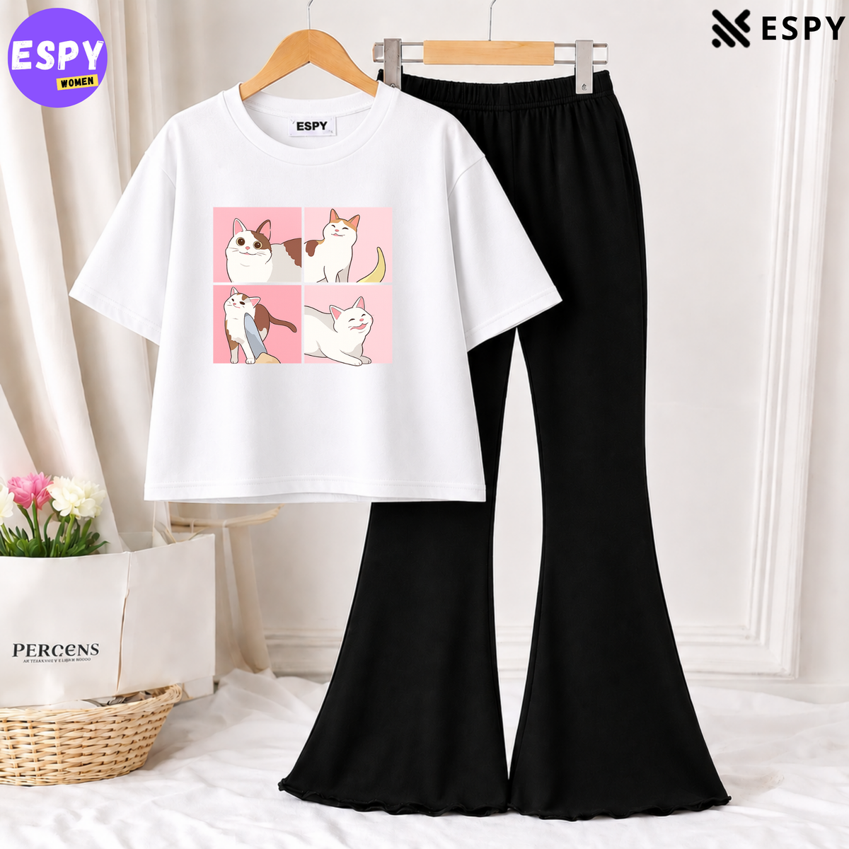Trendy Women’s Co-Ord Set – Loose Fit Tee & Bootcut Pants