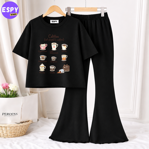 Trendy Women’s Co-Ord Set – Loose Fit Tee & Bootcut Pants