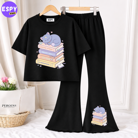 Trendy Women’s Co-Ord Set – Loose Fit Tee & Bootcut Pants