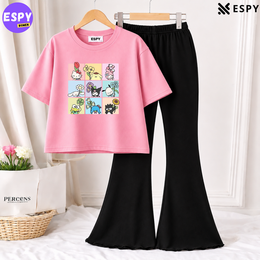 Trendy Women’s Co-Ord Set – Loose Fit Tee & Bootcut Pants