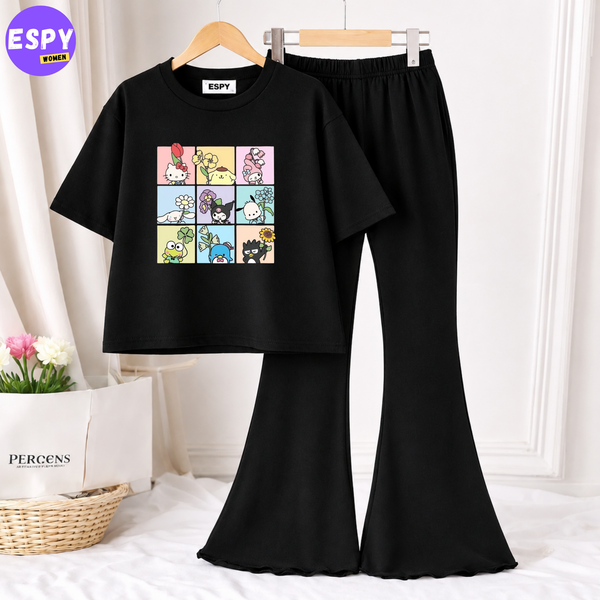 Trendy Women’s Co-Ord Set – Loose Fit Tee & Bootcut Pants