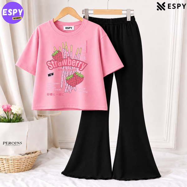Trendy Women’s Co-Ord Set – Loose Fit Tee & Bootcut Pants