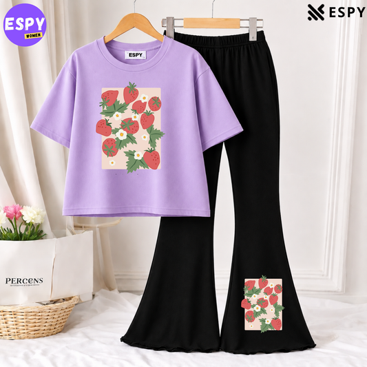 Trendy Women’s Co-Ord Set – Loose Fit Tee & Bootcut Pants