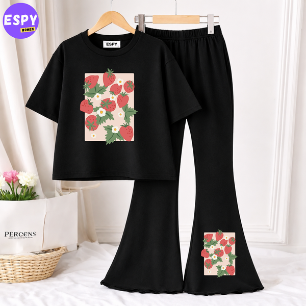 Trendy Women’s Co-Ord Set – Loose Fit Tee & Bootcut Pants