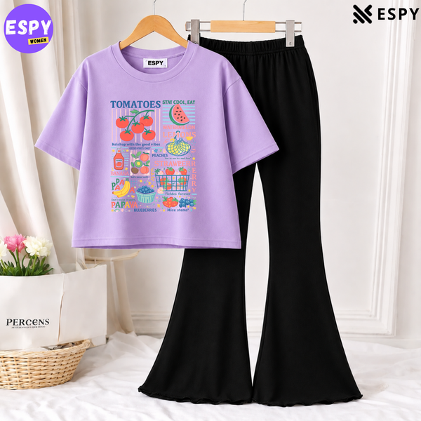 Trendy Women’s Co-Ord Set – Loose Fit Tee & Bootcut Pants
