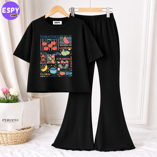 Trendy Women’s Co-Ord Set – Loose Fit Tee & Bootcut Pants