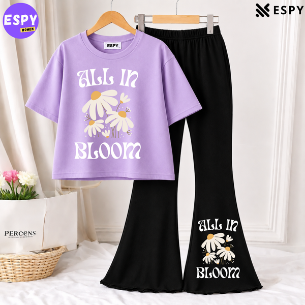 Trendy Women’s Co-Ord Set – Loose Fit Tee & Bootcut Pants