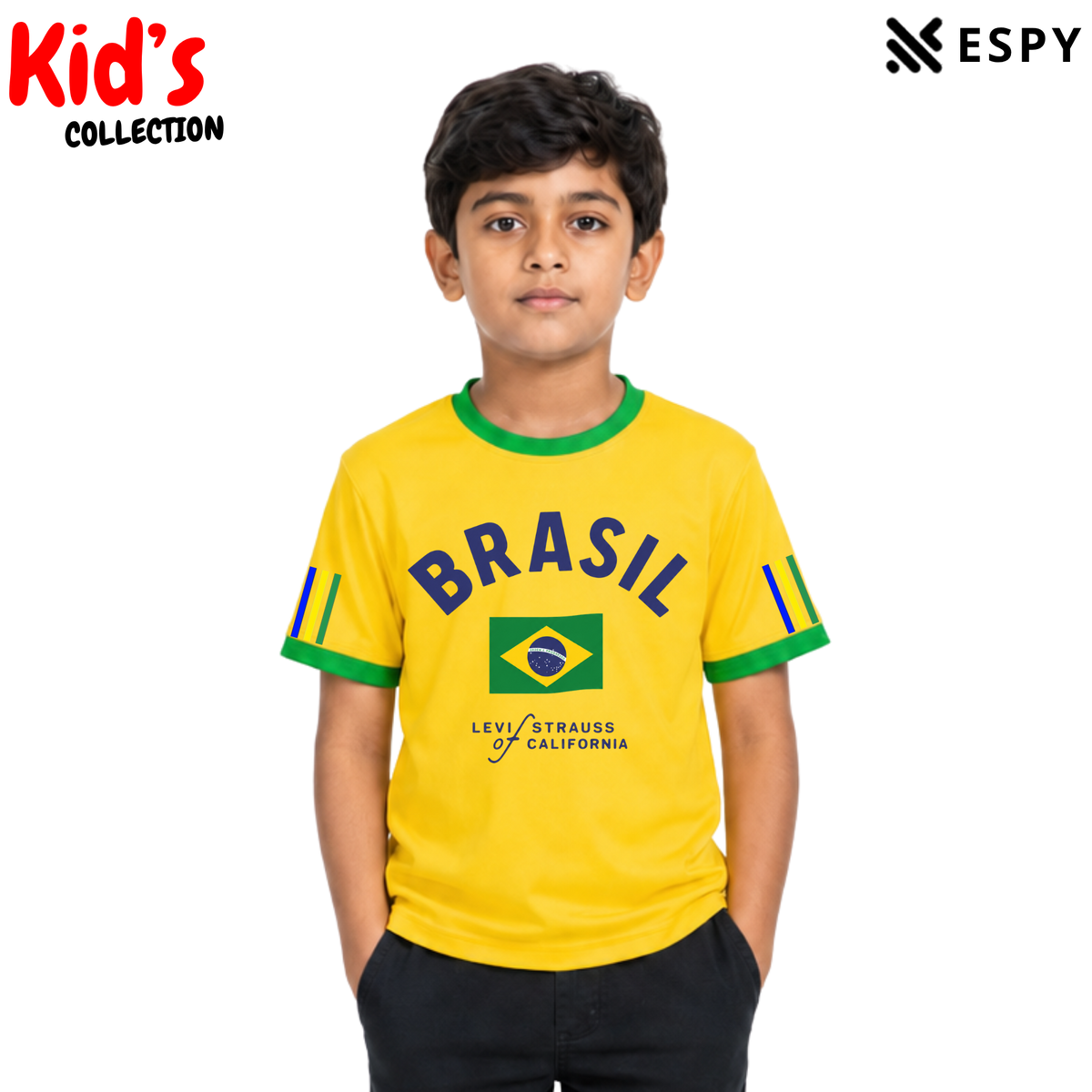 Kids Brazil World Cup Cotton Drop Shoulder T-Shirt