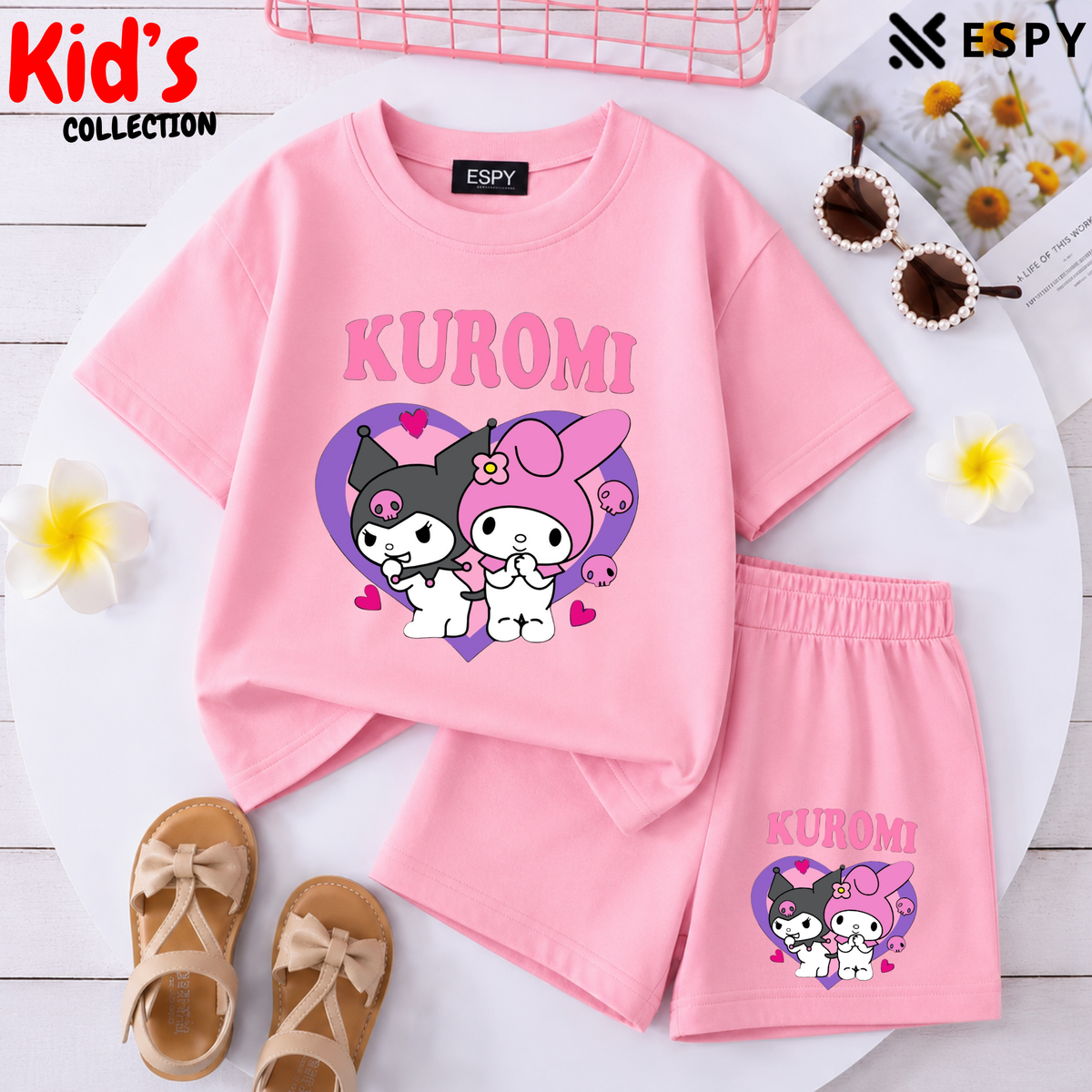 Kids Matching Drop Shoulder T-Shirt and Shorts Set