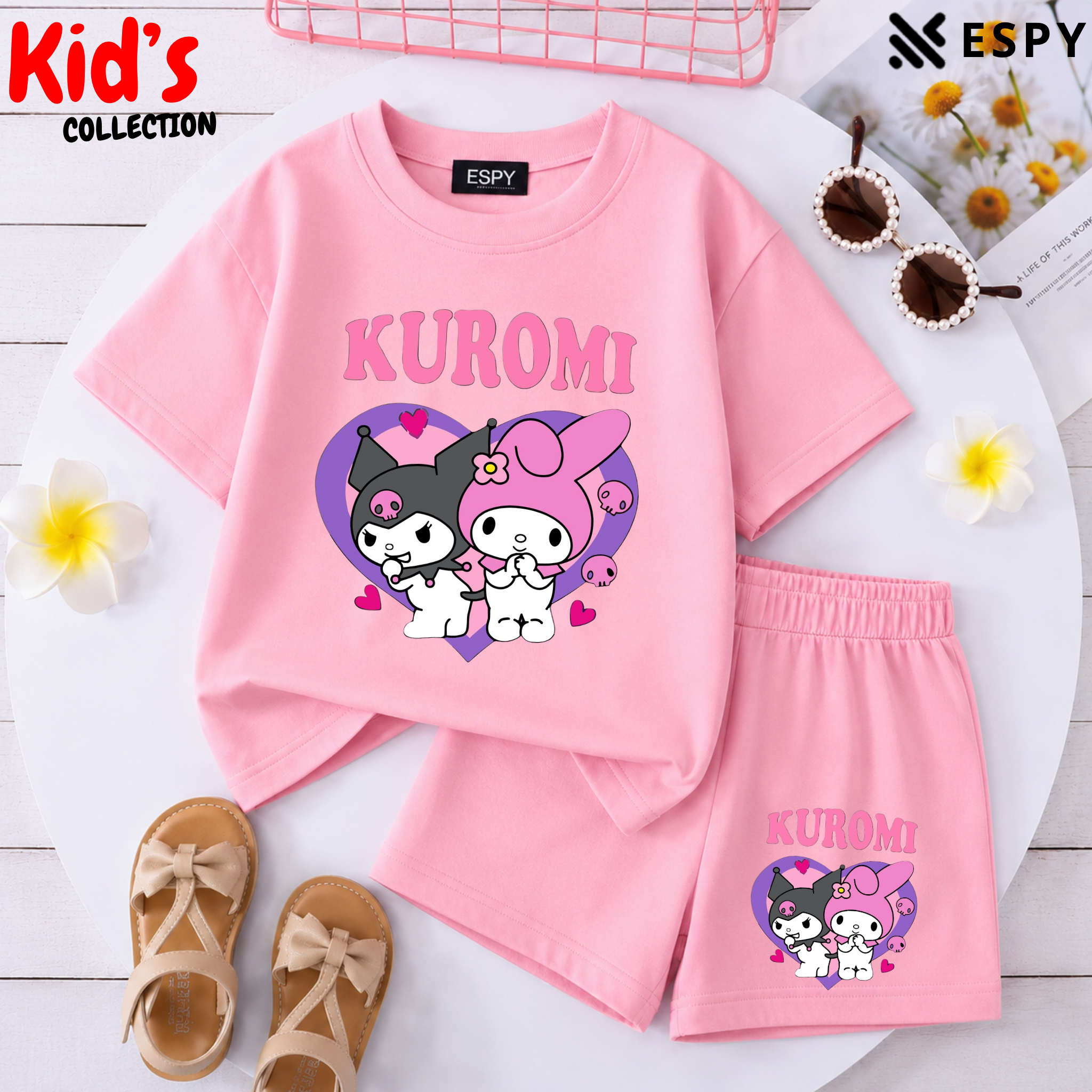 Kids Matching Drop Shoulder T-Shirt and Shorts Set