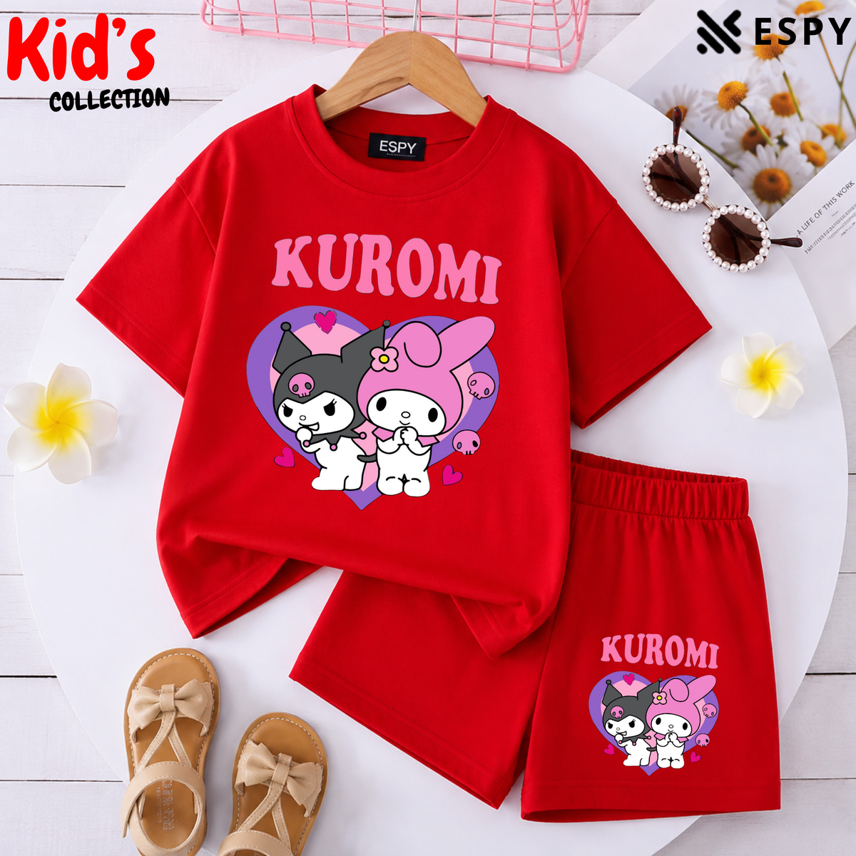 Kids Matching Drop Shoulder T-Shirt and Shorts Set