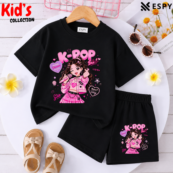 Kids Matching Drop Shoulder T-Shirt and Shorts Set