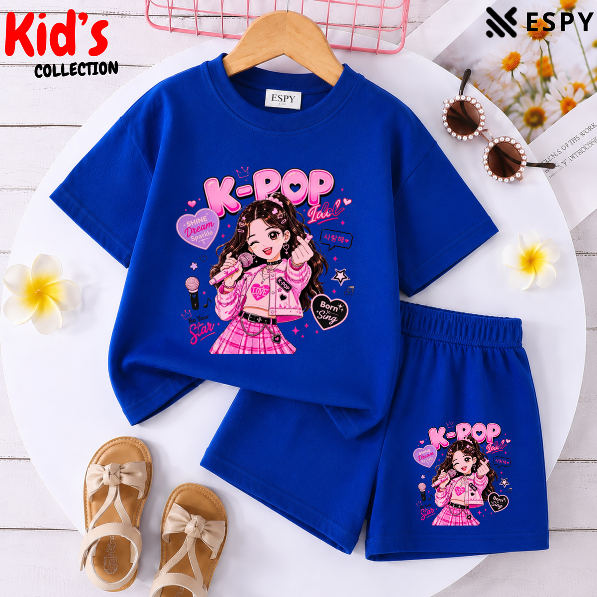 Kids Matching Drop Shoulder T-Shirt and Shorts Set