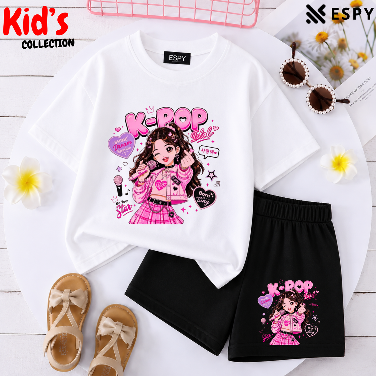 Kids Matching Drop Shoulder T-Shirt and Shorts Set