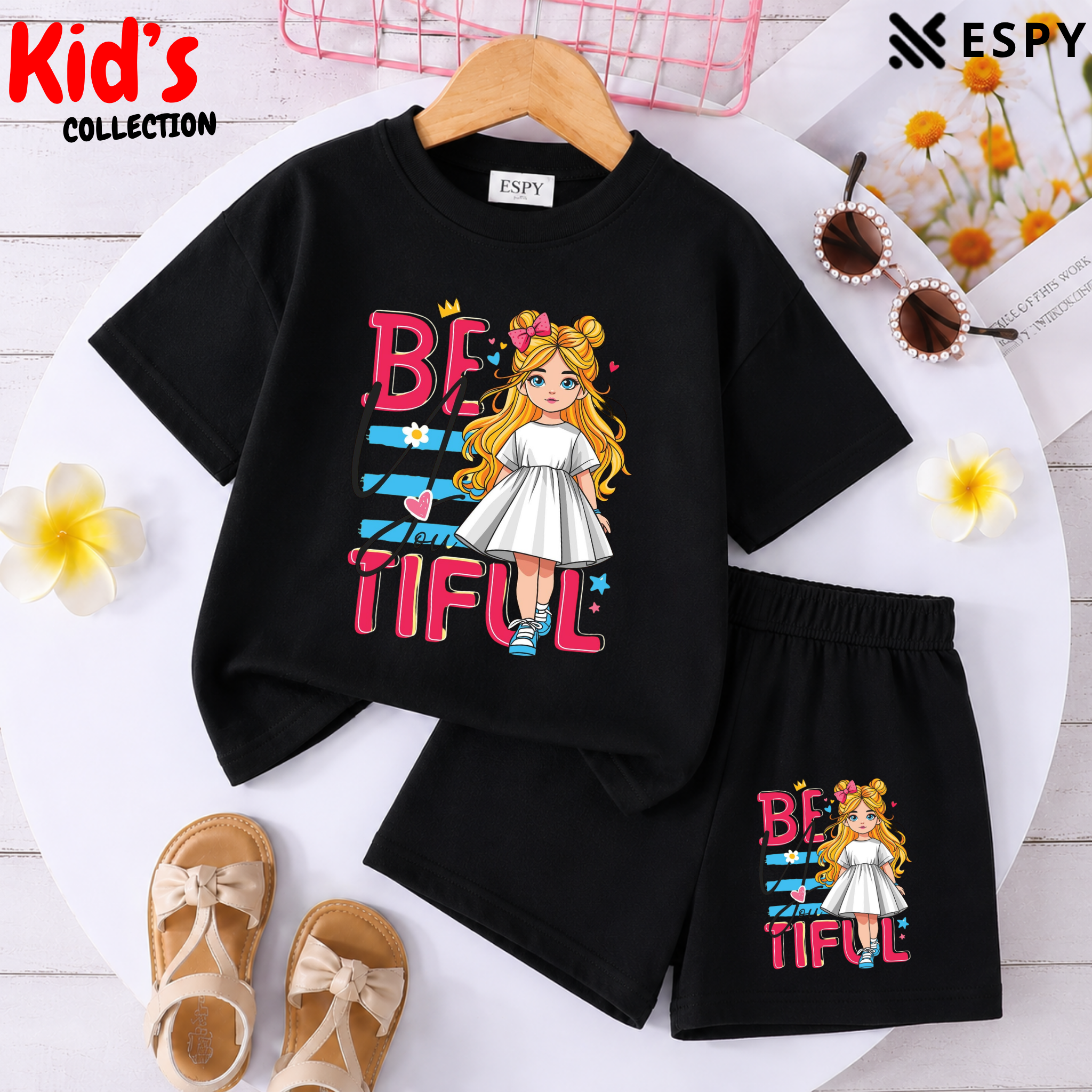 Kids Matching Drop Shoulder T-Shirt and Shorts Set