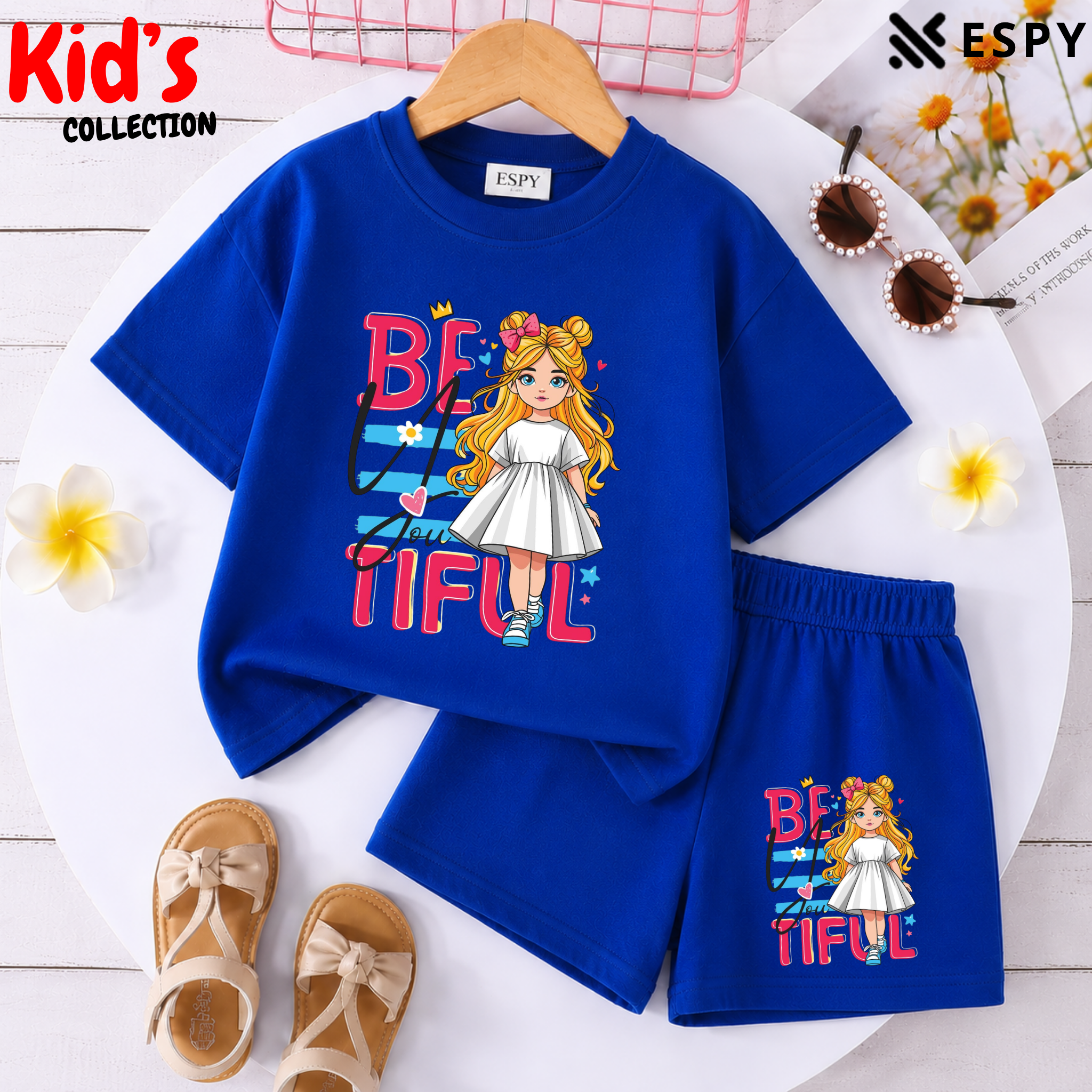Kids Matching Drop Shoulder T-Shirt and Shorts Set