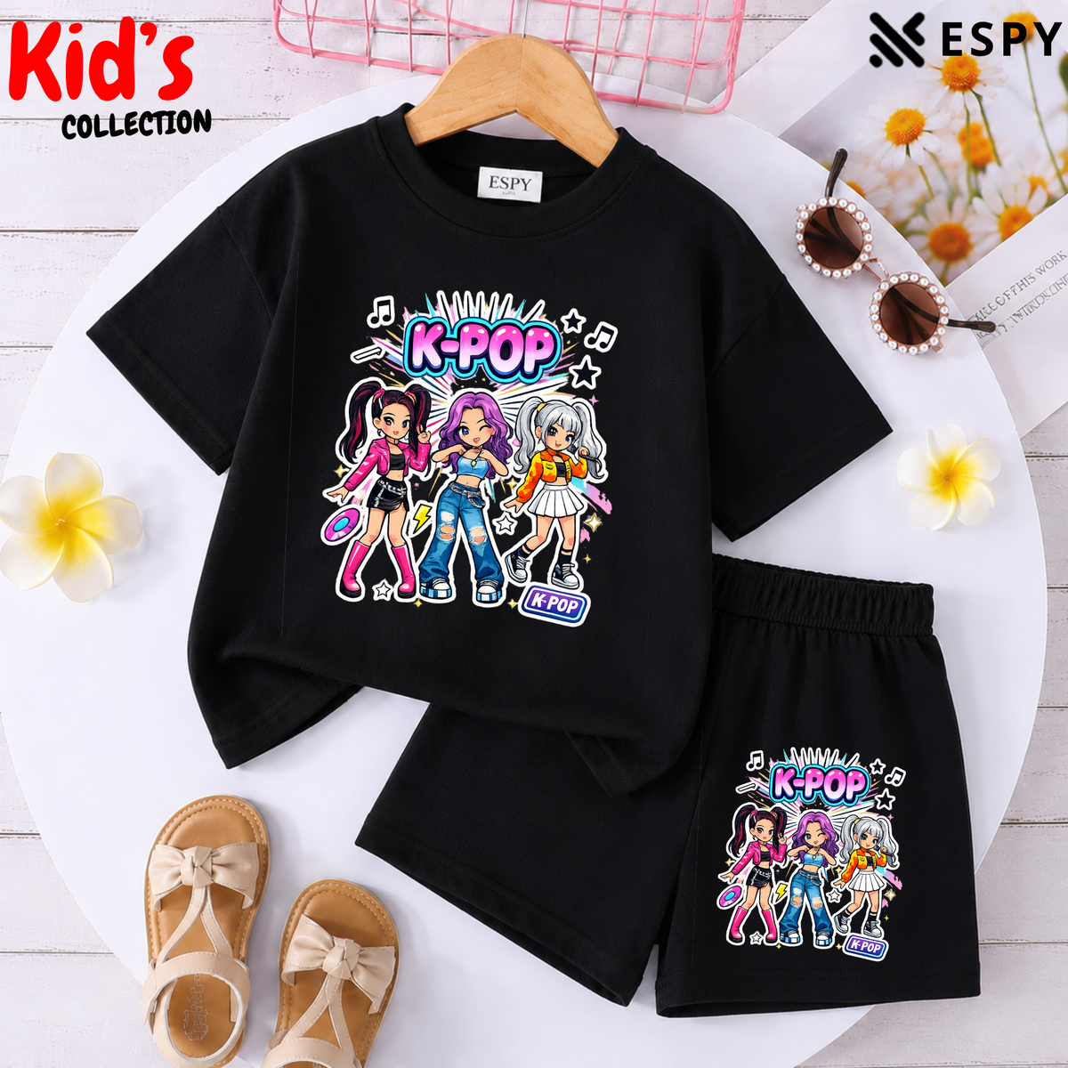 Kids Matching Drop Shoulder T-Shirt and Shorts Set