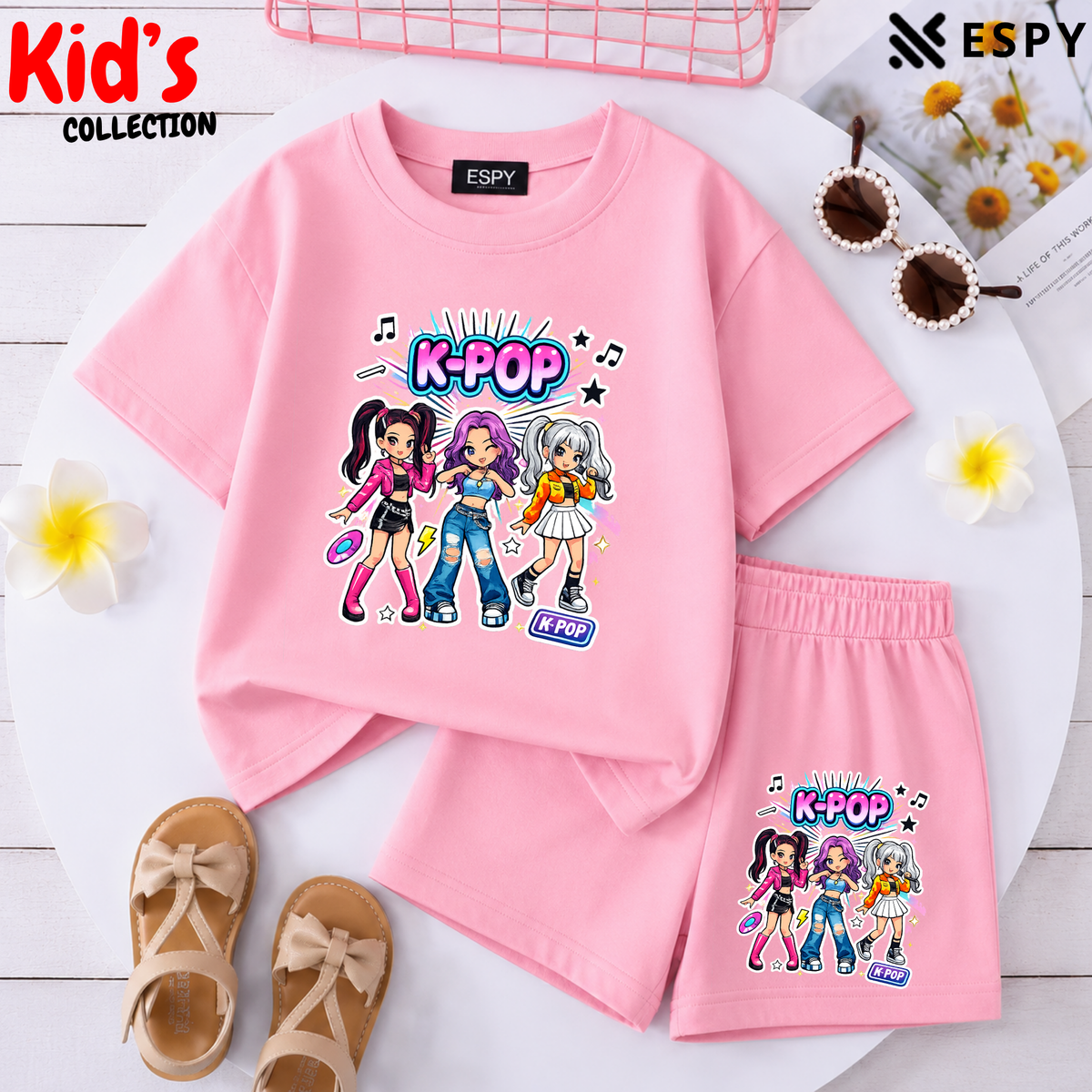 Kids Matching Drop Shoulder T-Shirt and Shorts Set