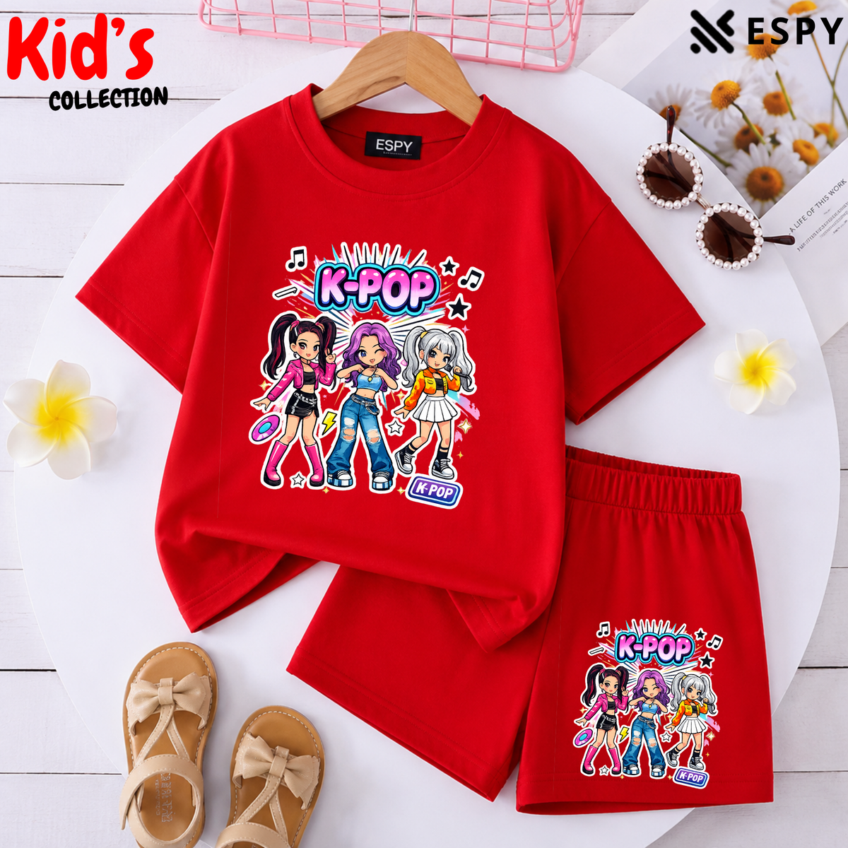 Kids Matching Drop Shoulder T-Shirt and Shorts Set