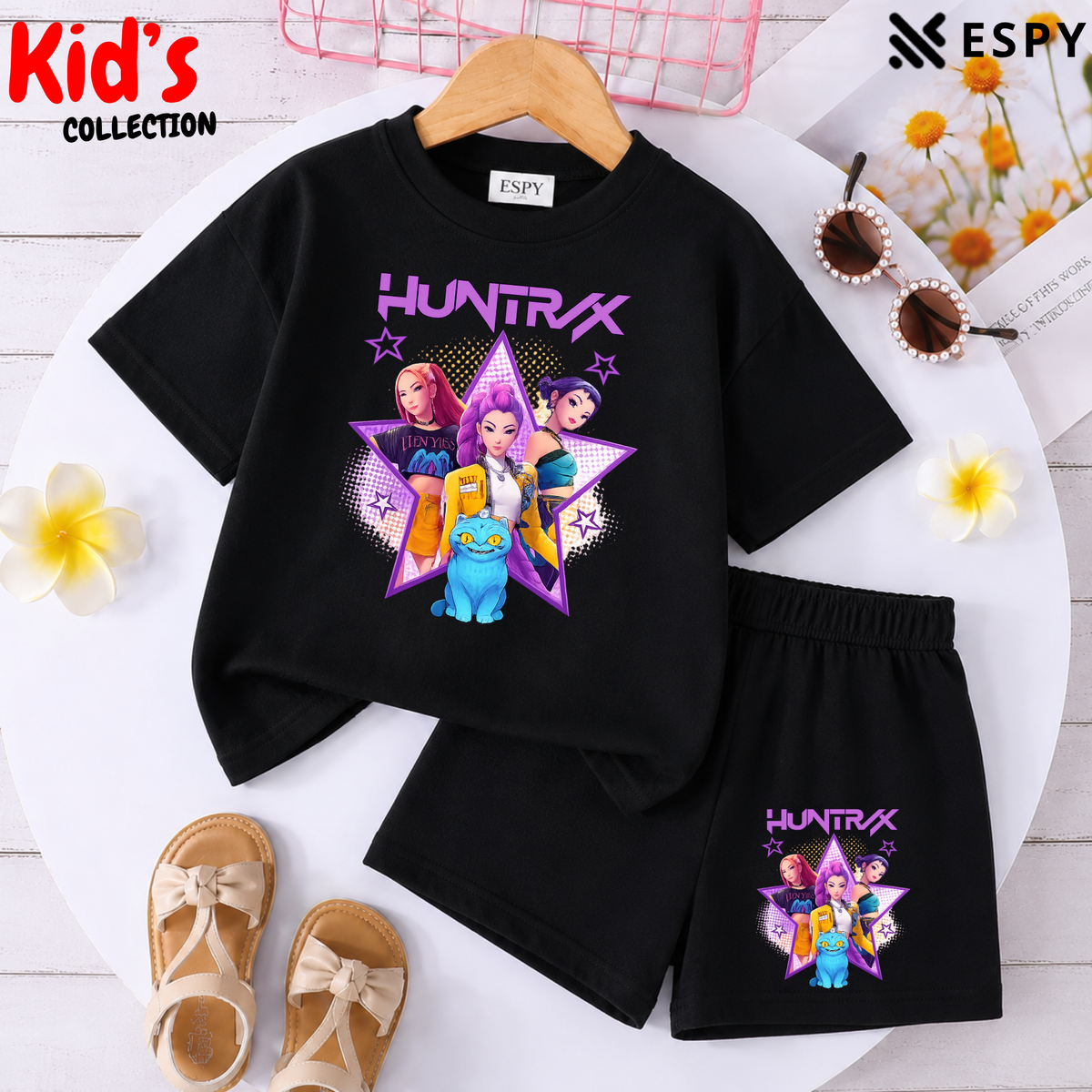Kids Matching Drop Shoulder T-Shirt and Shorts Set