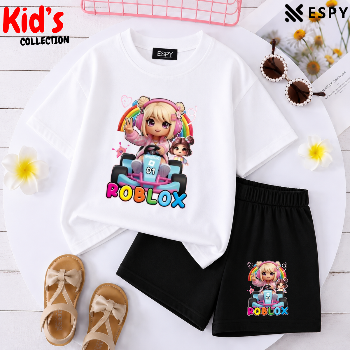 Kids Matching Drop Shoulder T-Shirt and Shorts Set