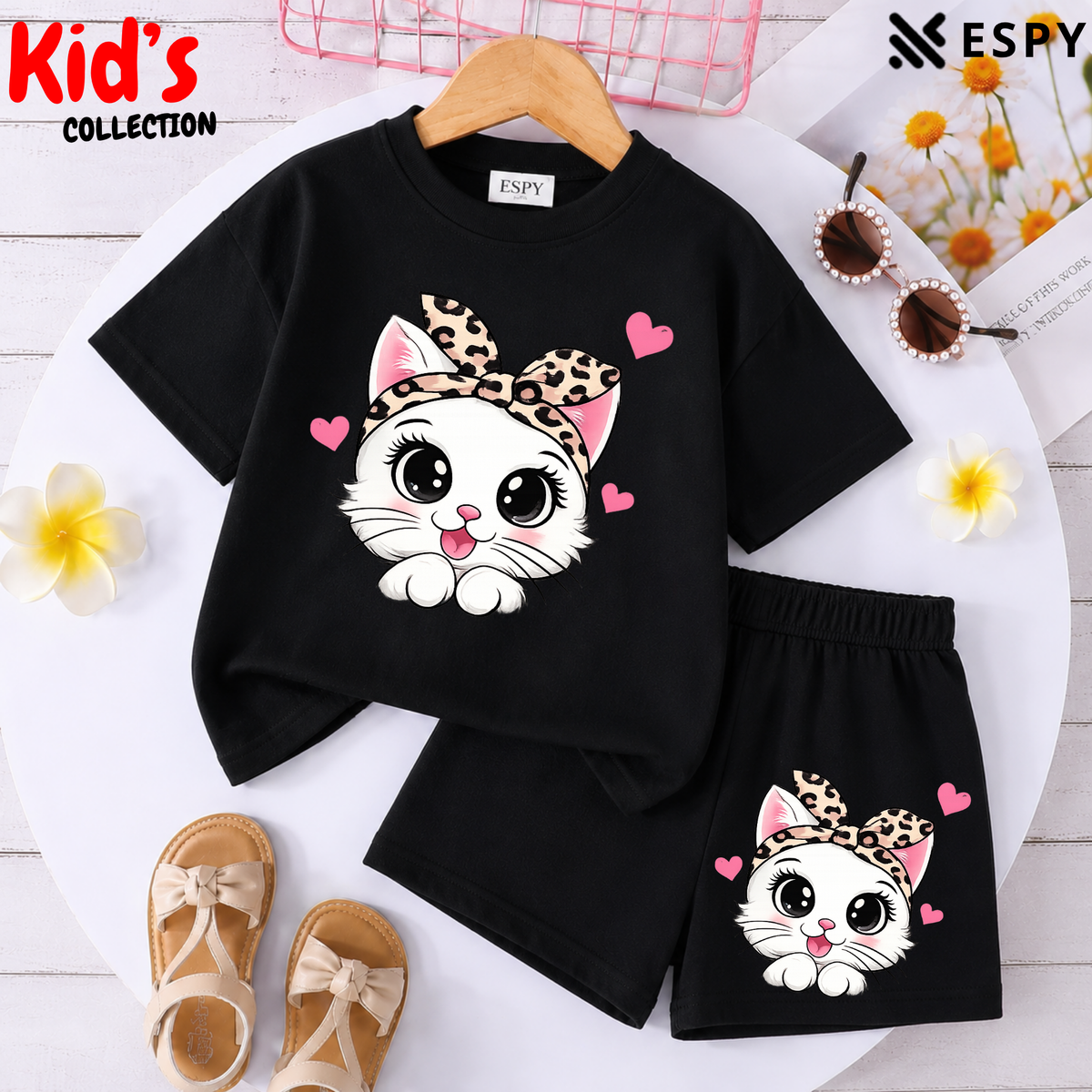 Kids Matching Drop Shoulder T-Shirt and Shorts Set