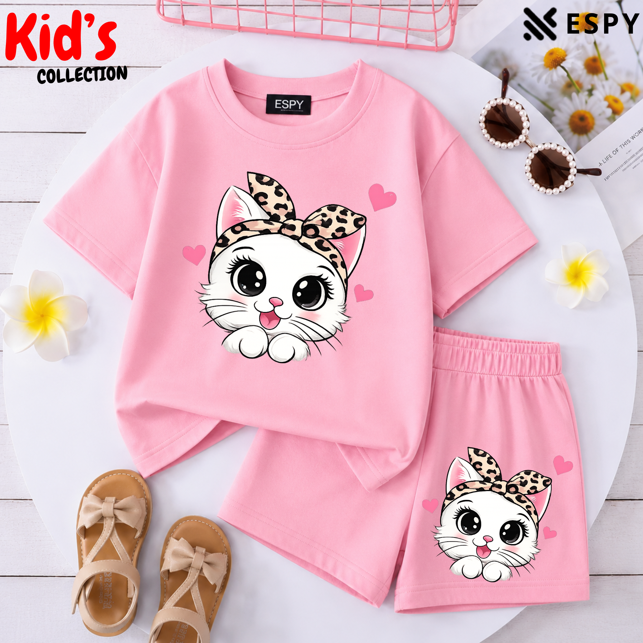 Kids Matching Drop Shoulder T-Shirt and Shorts Set
