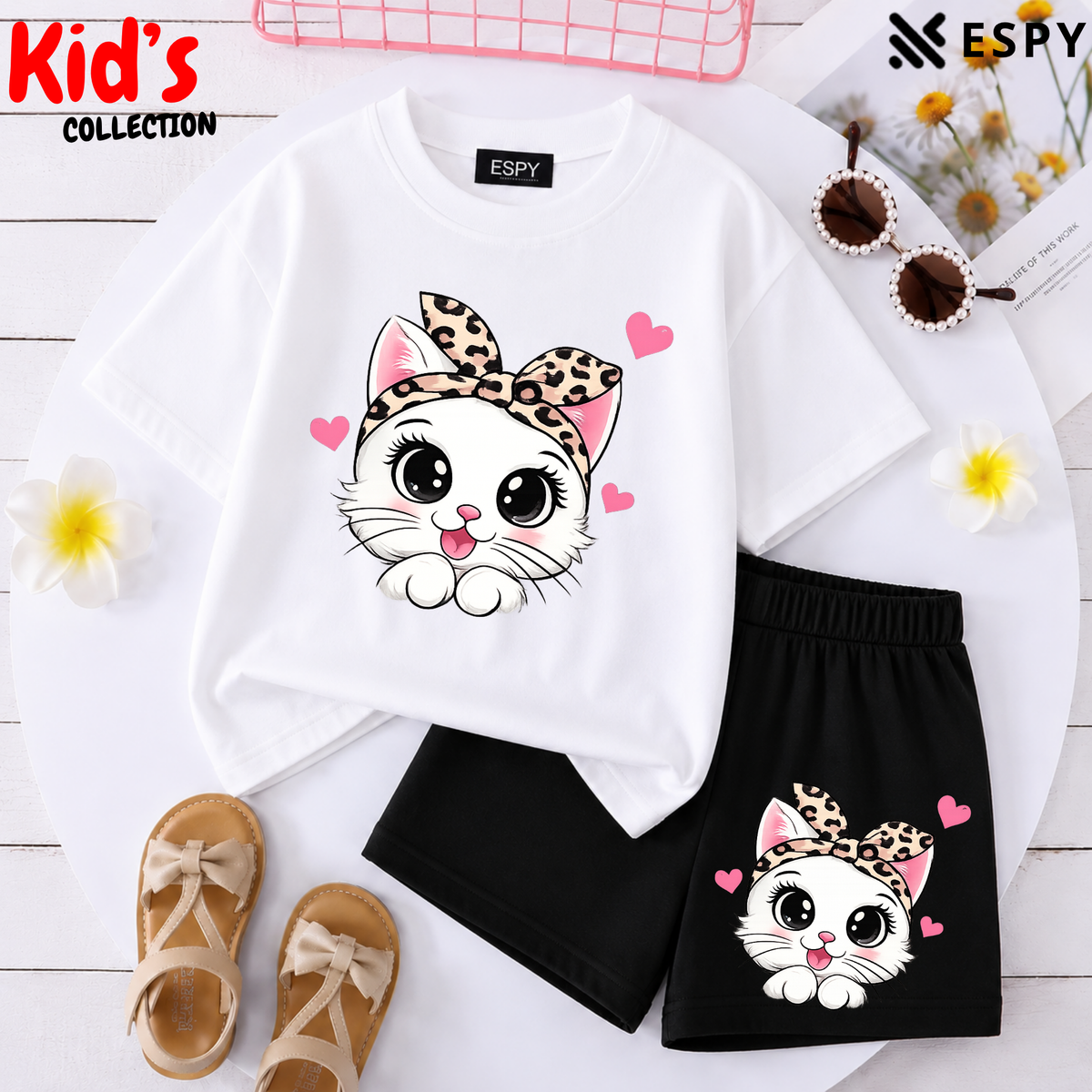 Kids Matching Drop Shoulder T-Shirt and Shorts Set
