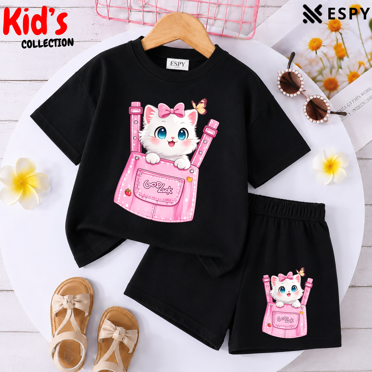 Kids Matching Drop Shoulder T-Shirt and Shorts Set