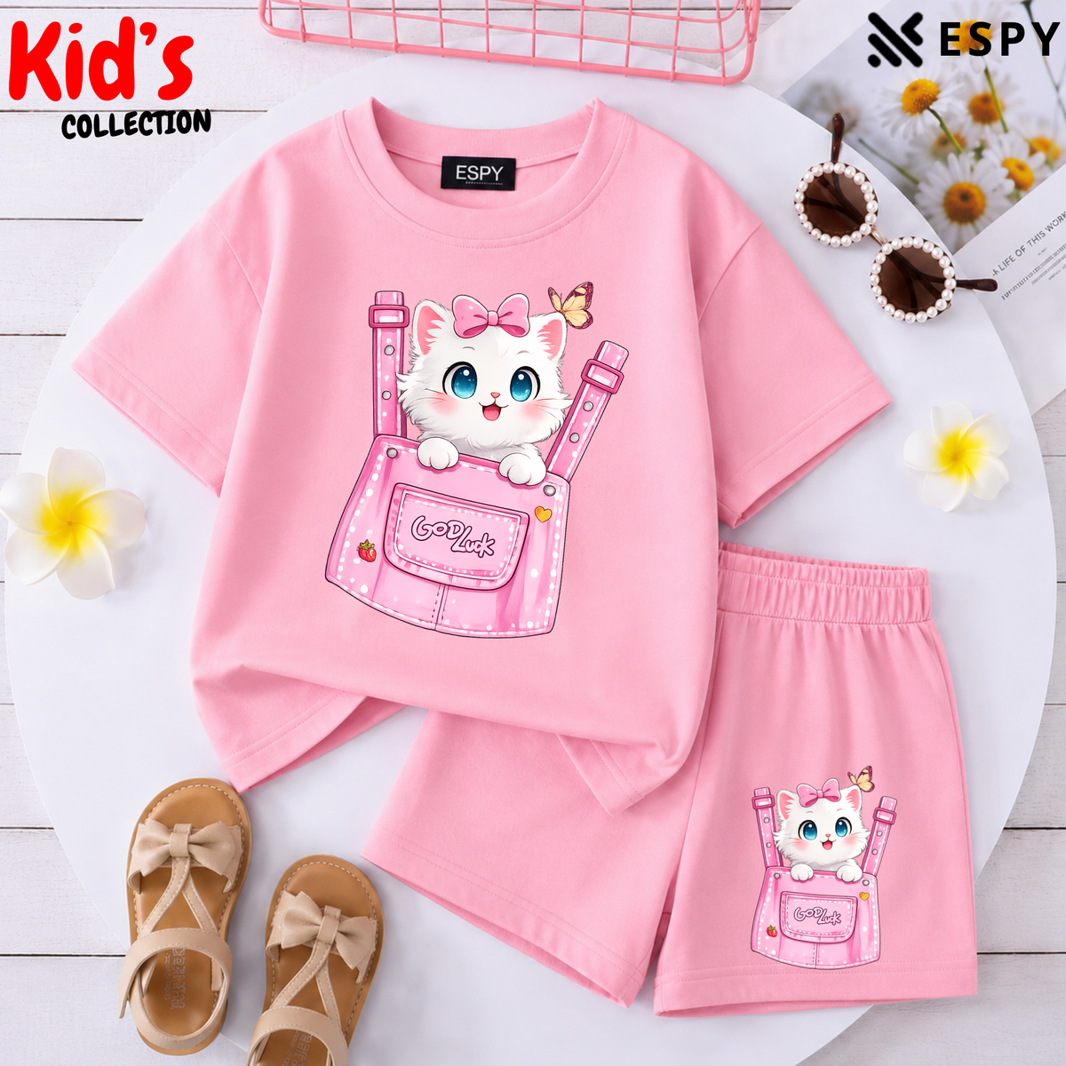 Kids Matching Drop Shoulder T-Shirt and Shorts Set