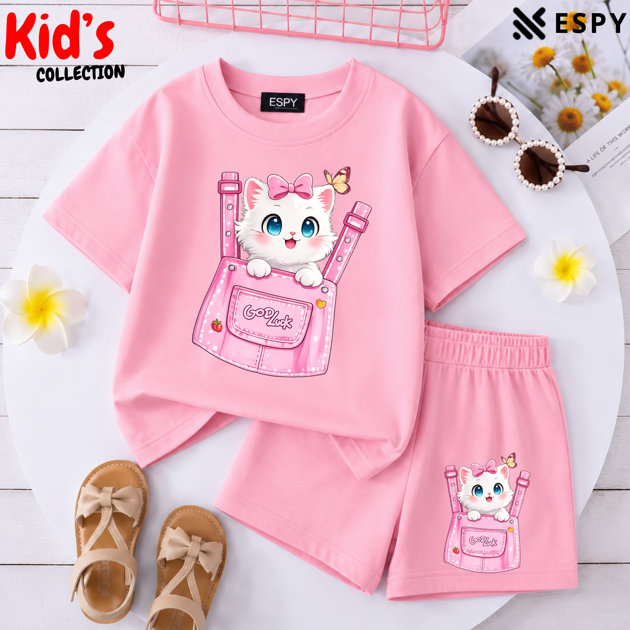 Kids Matching Drop Shoulder T-Shirt and Shorts Set